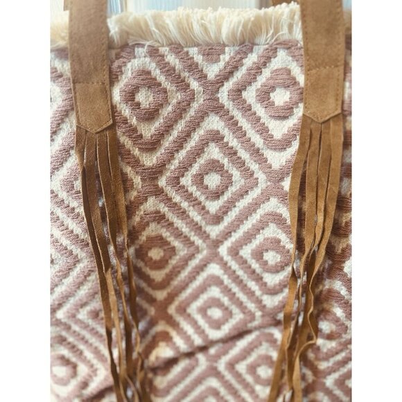 Anthropologie RAJ Mauve Tote Bag Boho Hippie Leather Fringe - Picture 3 of 7